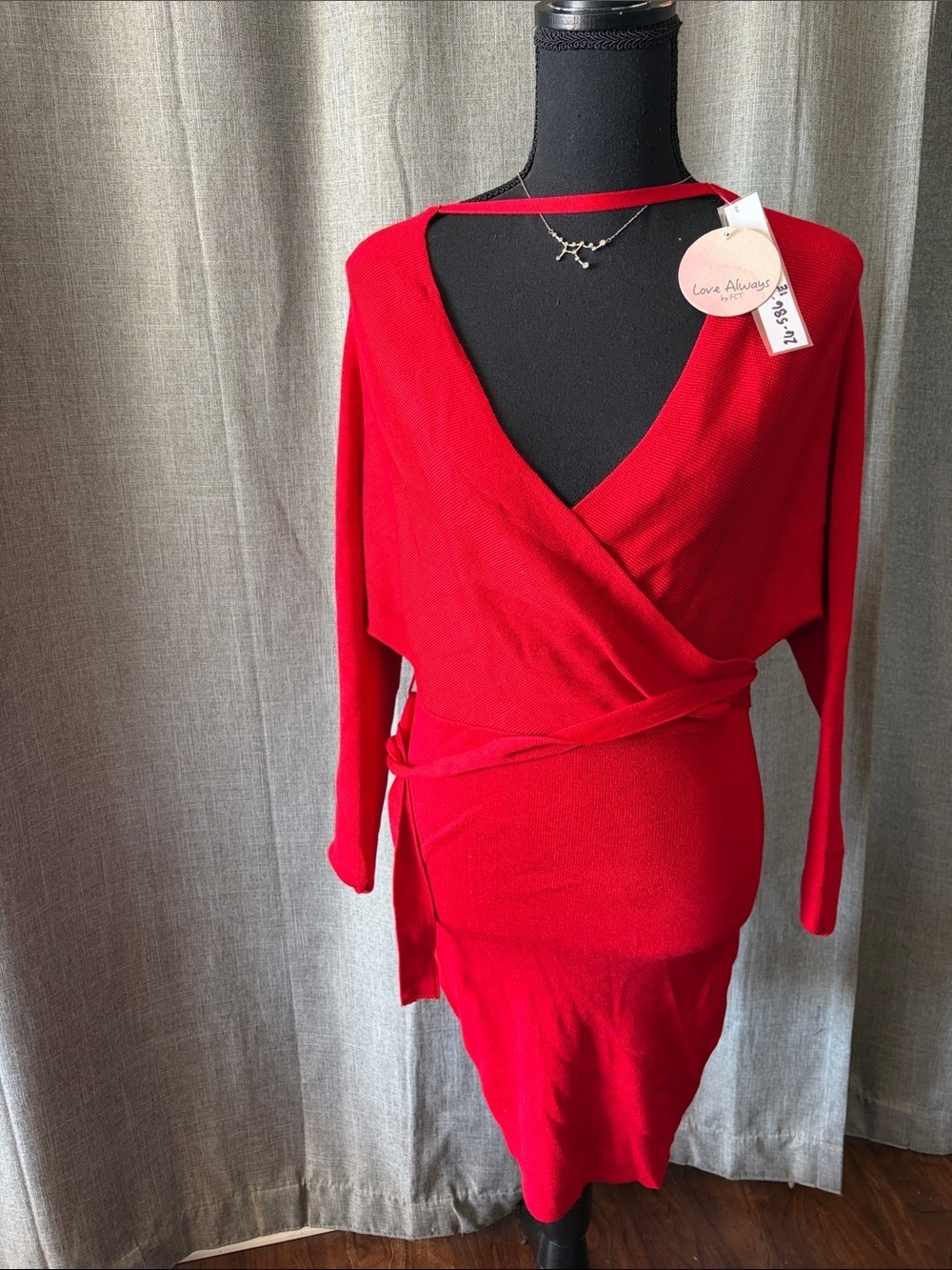 Vibrant Red Wrap Knit Midi Dress